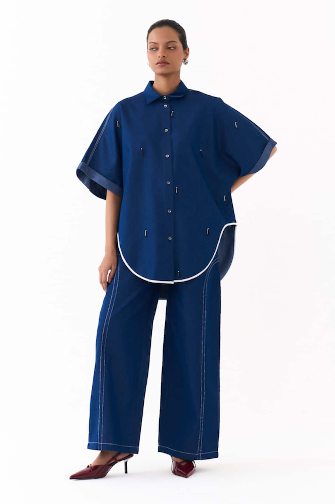 Three Circle Bead Placement Embroidered Shirt