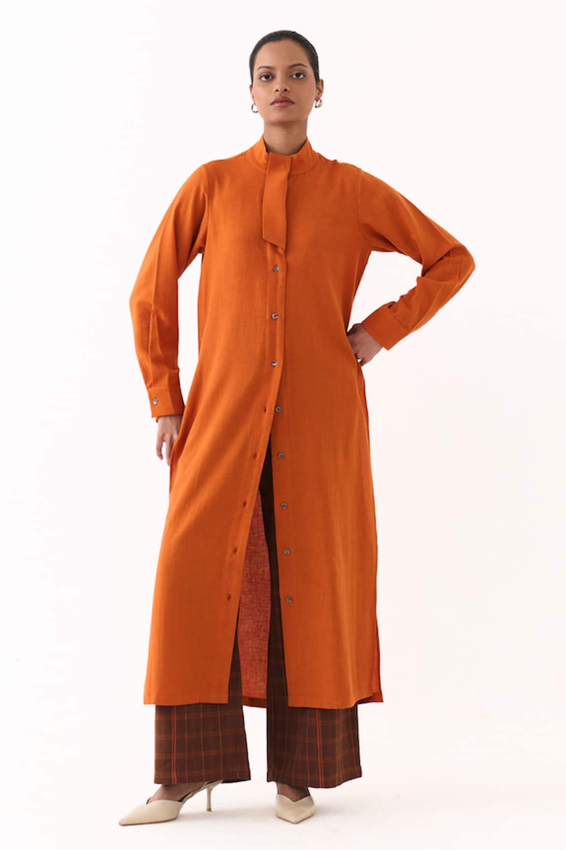 Three Melange Flap Placket Long Tunic