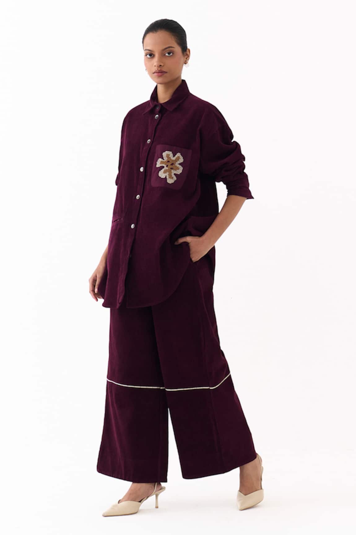 Three Patchwork Embroidered Corduroy Shirt