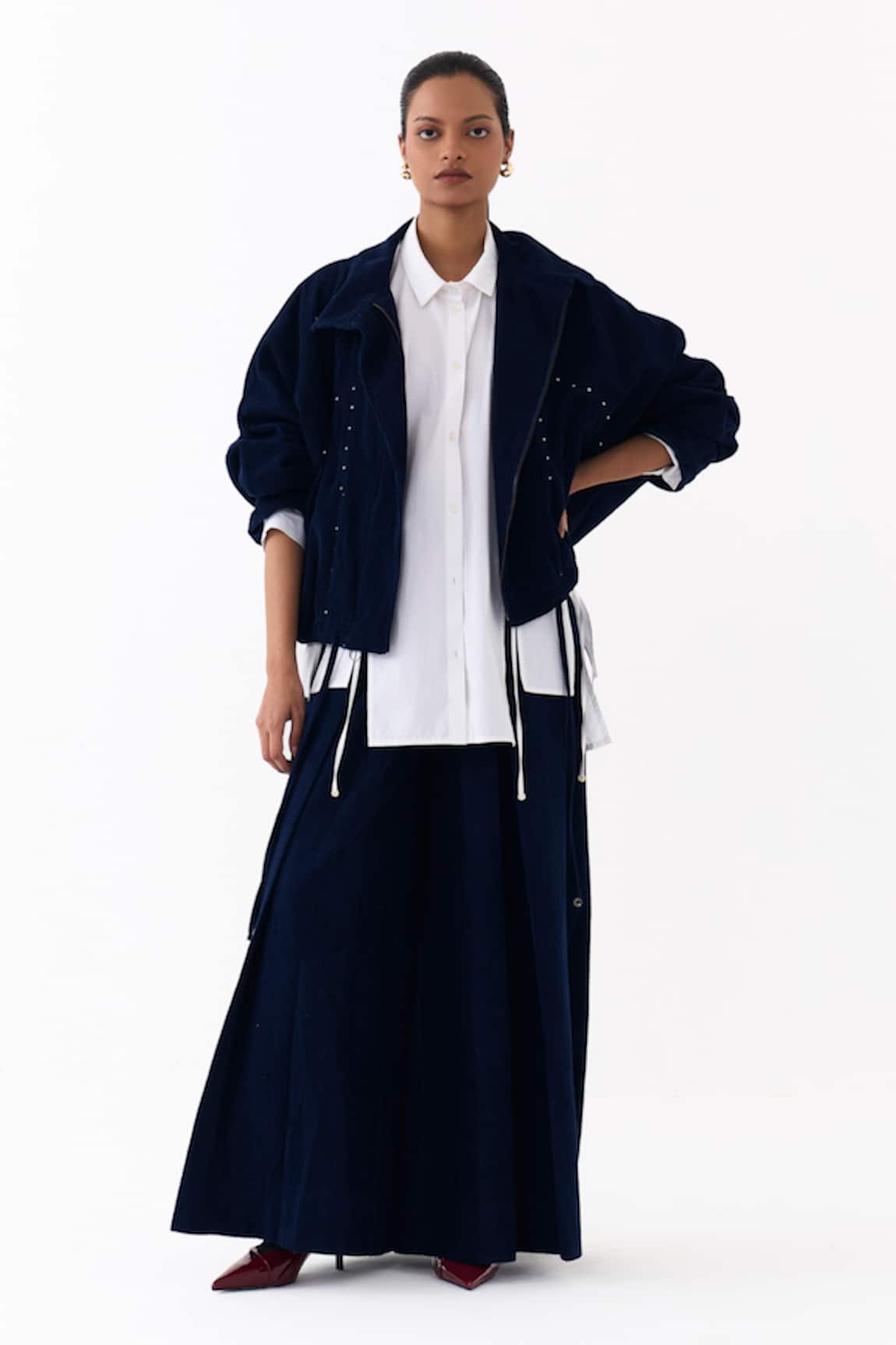 Three Corduroy Box Pleated Palazzo 