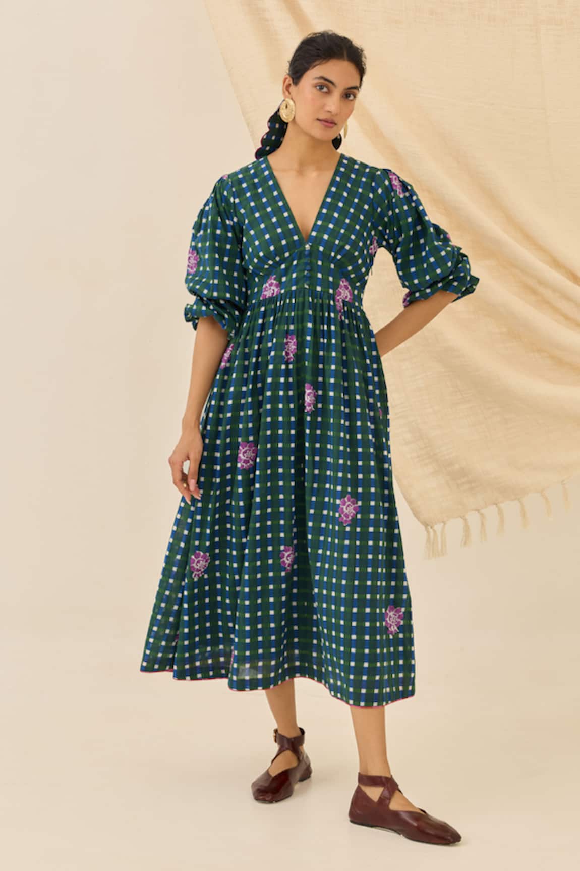 Jodi Pakhi Gingham Floral Embroidered Dress