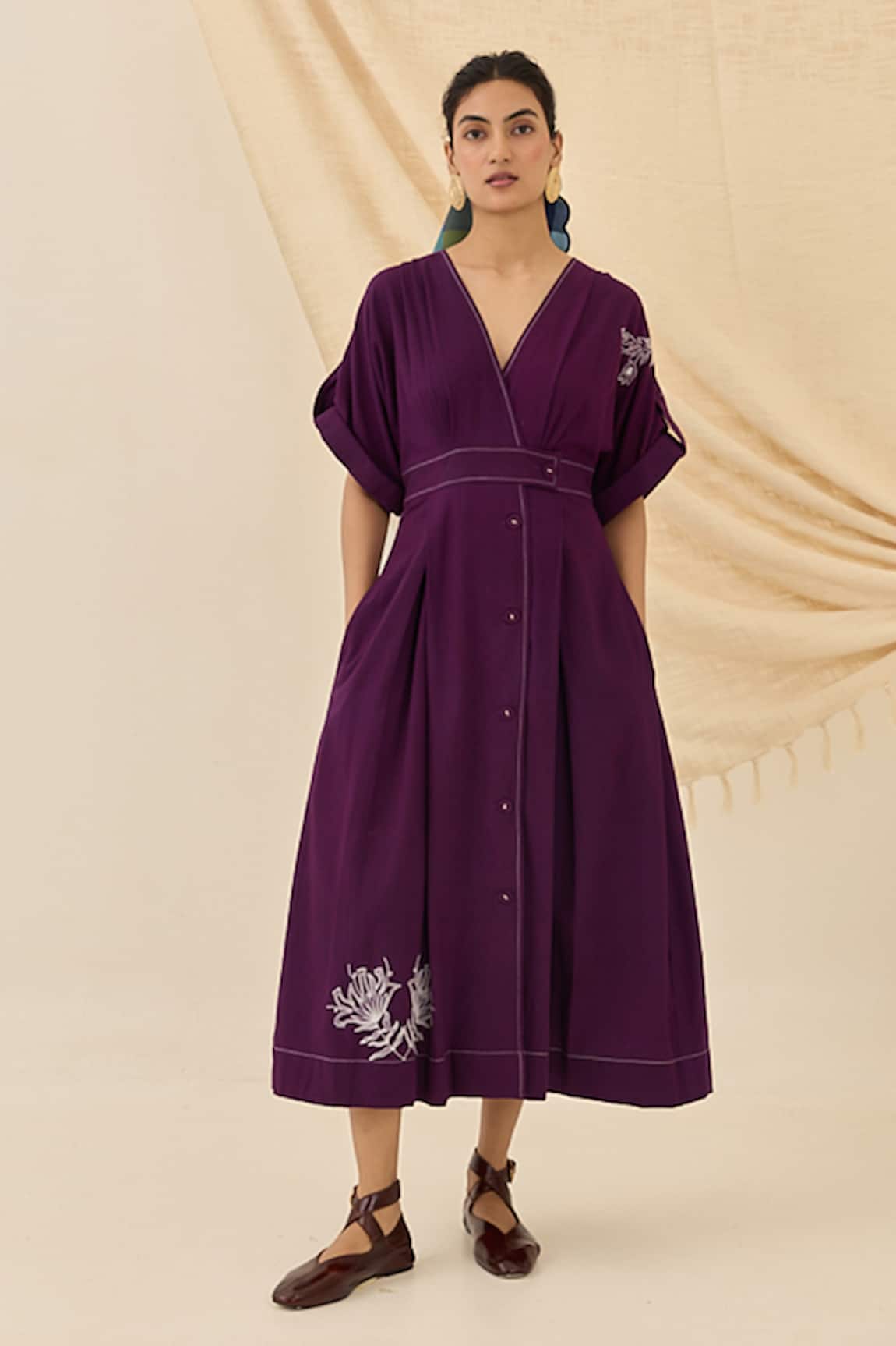 Jodi Morni Floral Embroidered Midi Dress