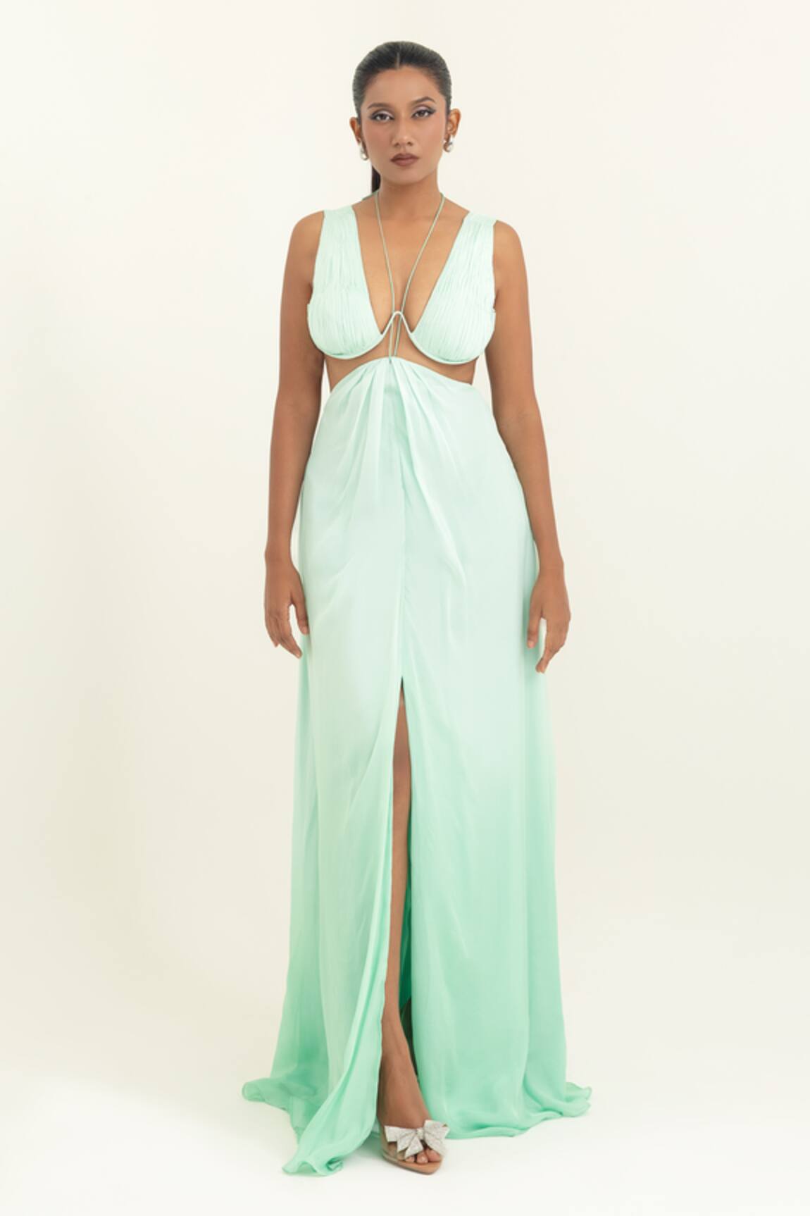 Pinup By Astha Plunging Neckline Cut-Out Gown 