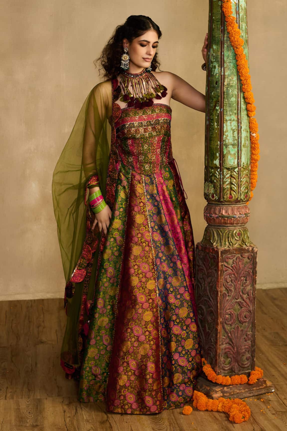 Reeti Arneja Ruh Rang Brocade Floral Woven Lehenga Set