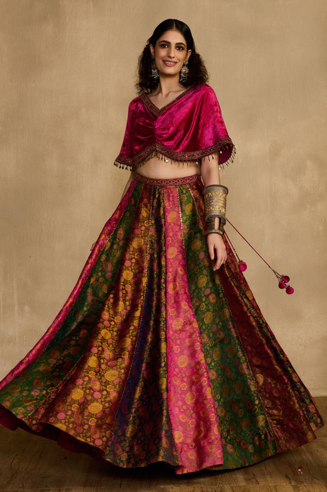 Reeti Arneja Rani Rouze Velvet Twisted Blouse & Lehenga Set