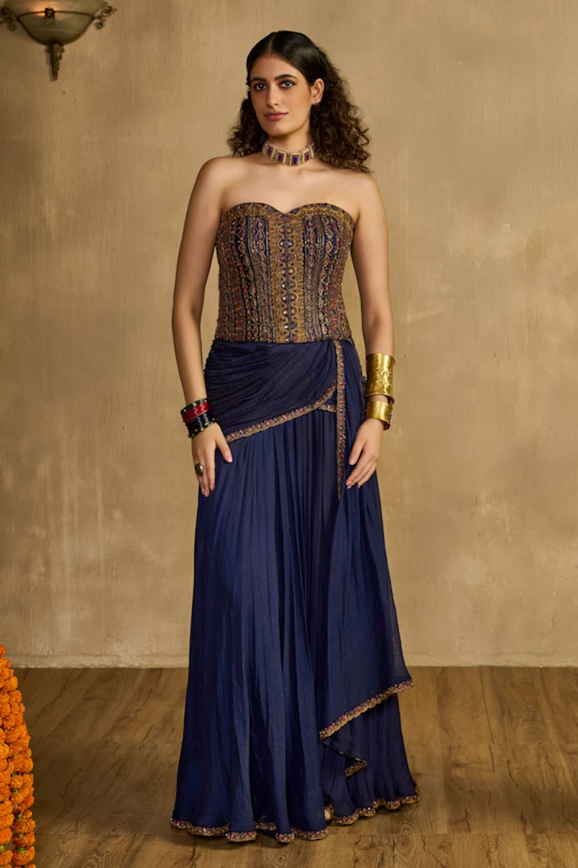 Reeti Arneja Saanjh Embroidered Corset & Draped Skirt Set