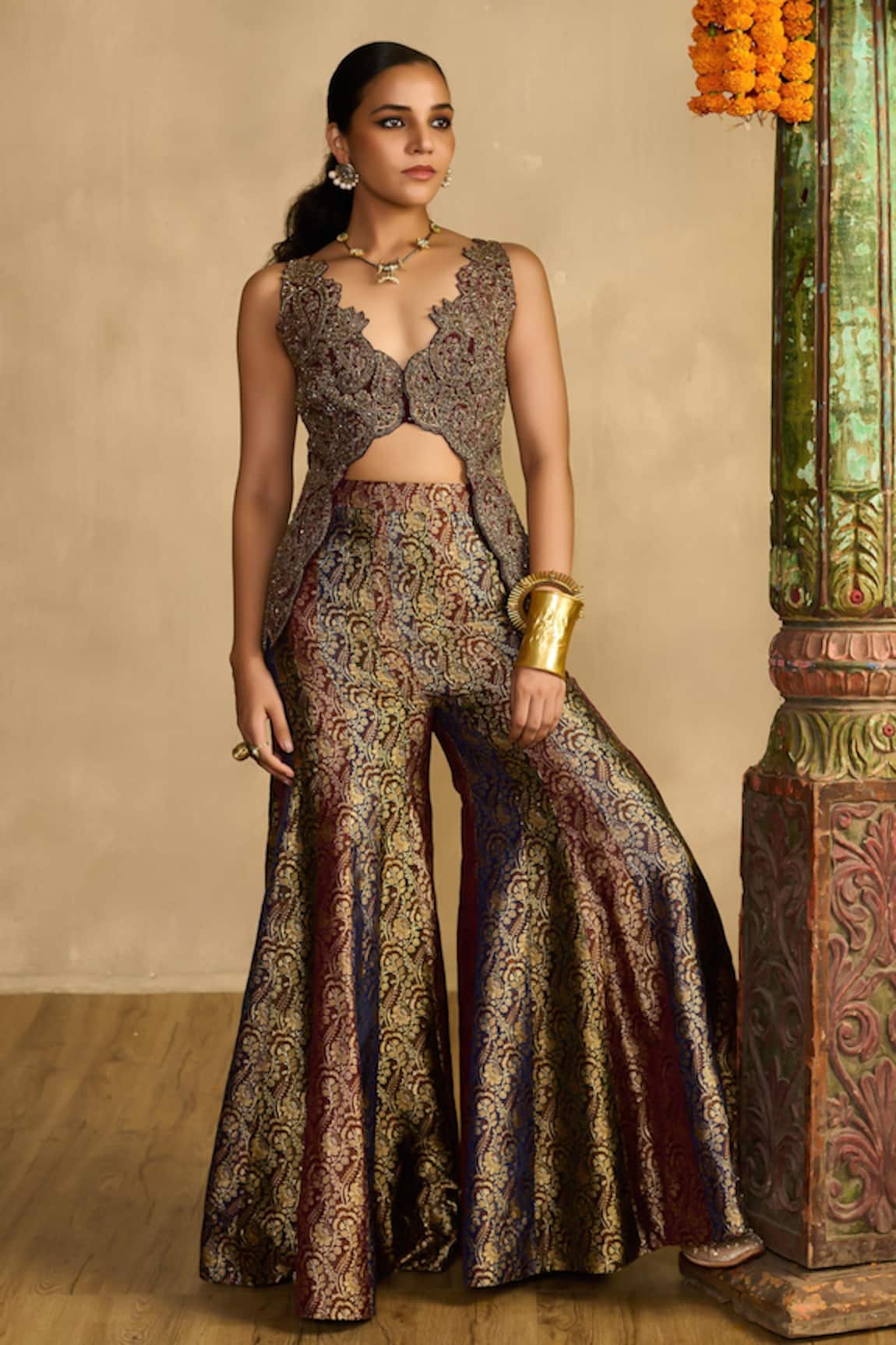 Reeti Arneja Aangan Paisley Embroidered Blouse & Gharara Set