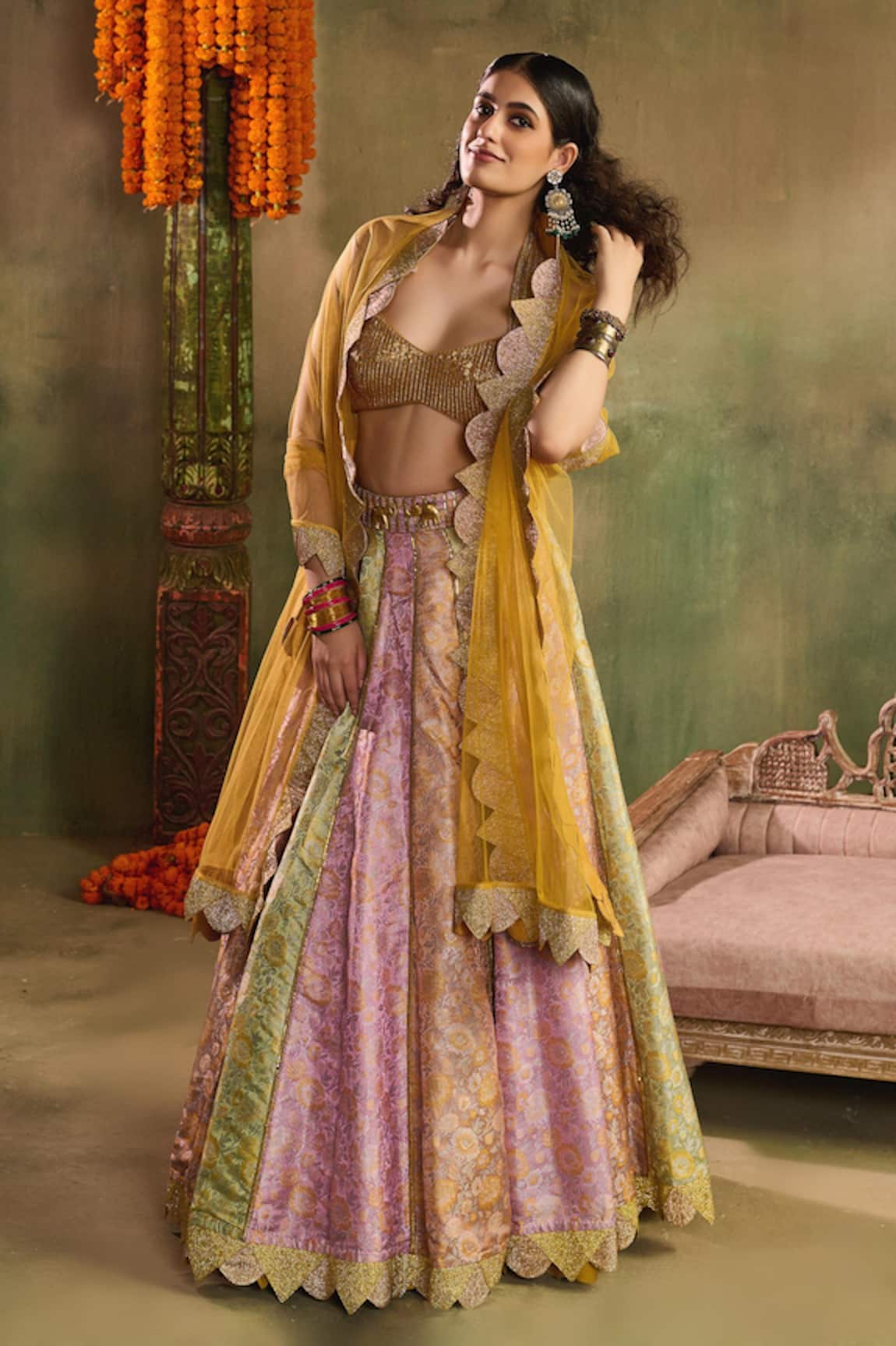 Reeti Arneja Riwaayat Chanderi Woven Scalloped Lehenga Set