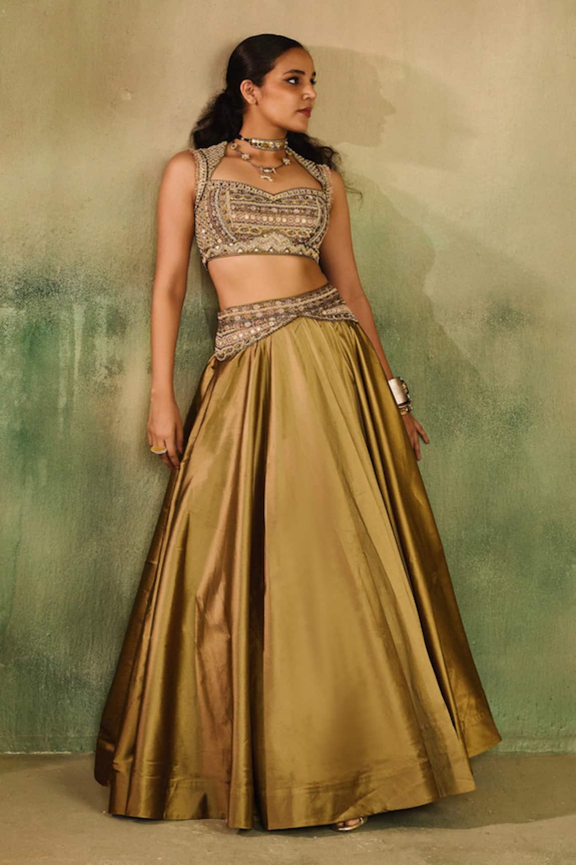 Reeti Arneja Embellished Illusion Blouse & Lehenga Set