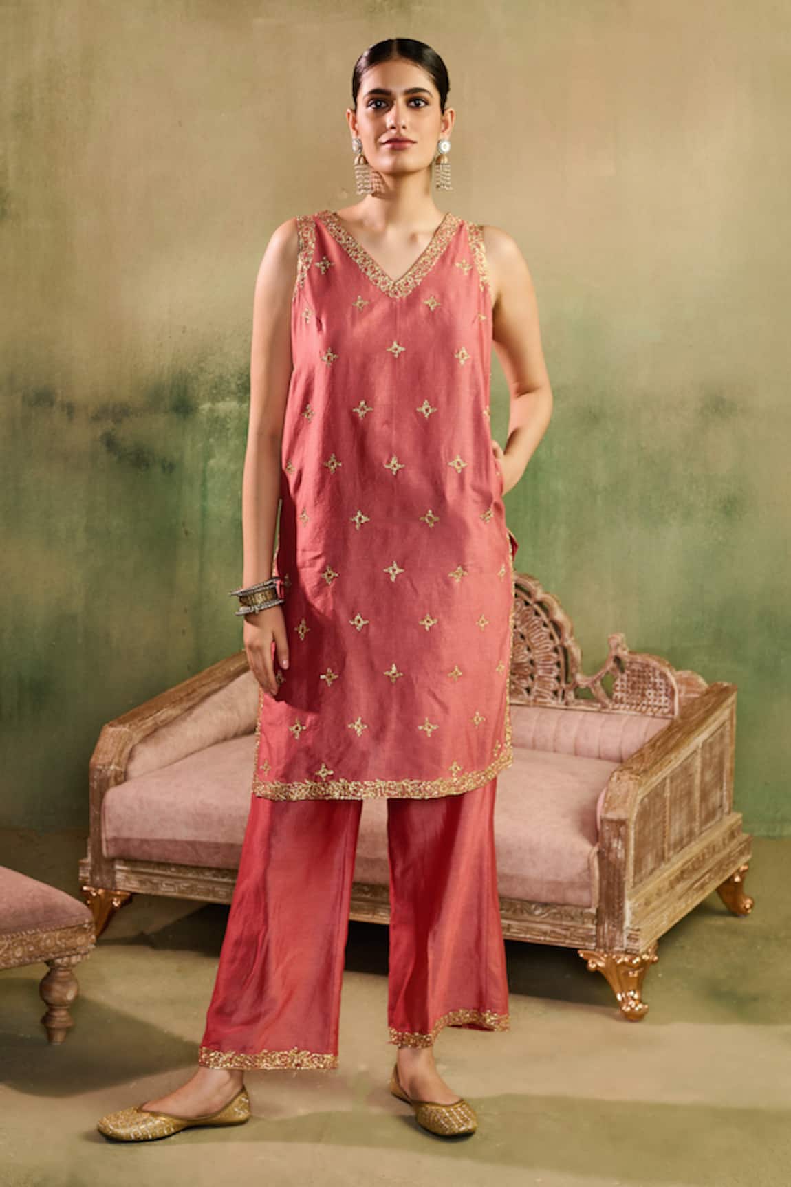 Reeti Arneja Gulaabi Chanderi Embroidered Kurta & Pant Set