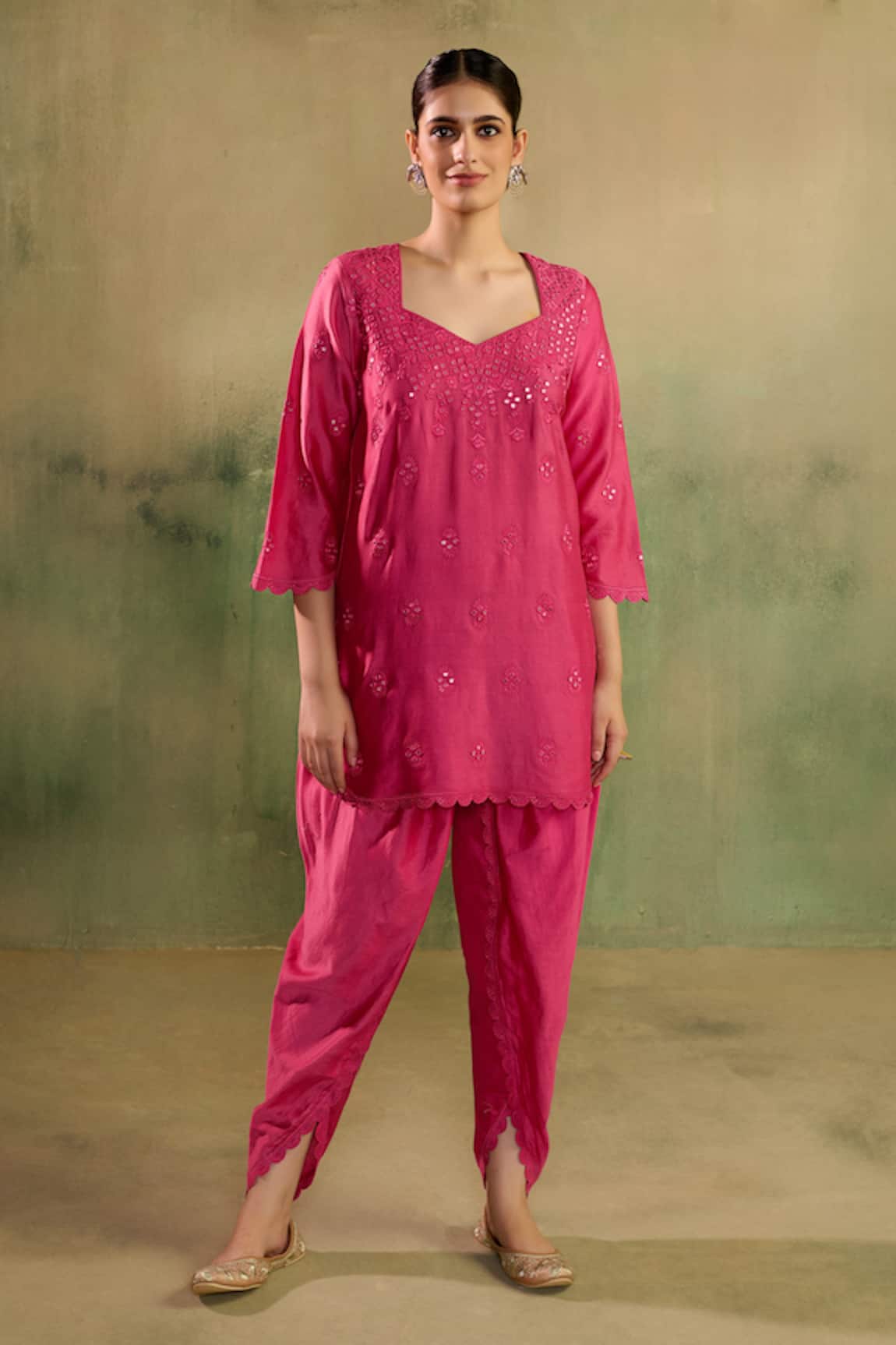 Reeti Arneja Rani Chanderi Embroidered Kurta & Dhoti Pant Set