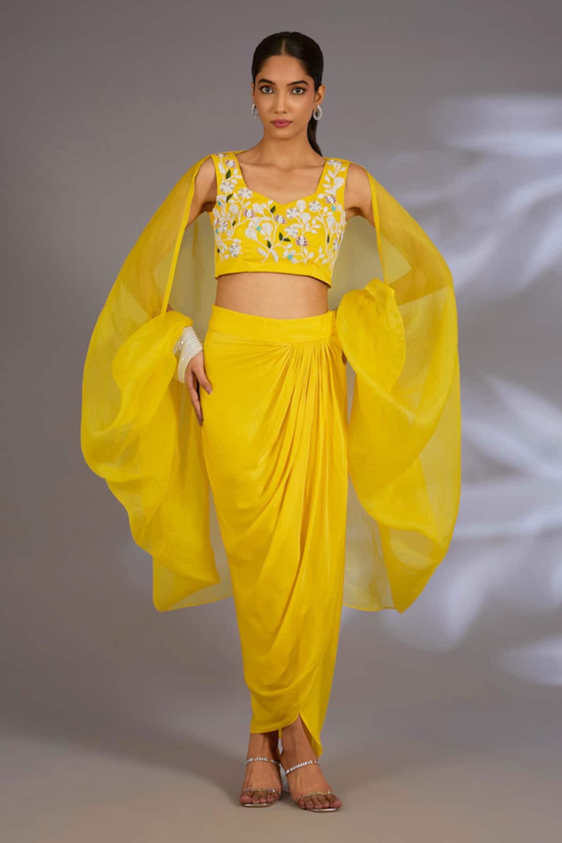 Ewoke Cuff Embroidered Cape Skirt Set