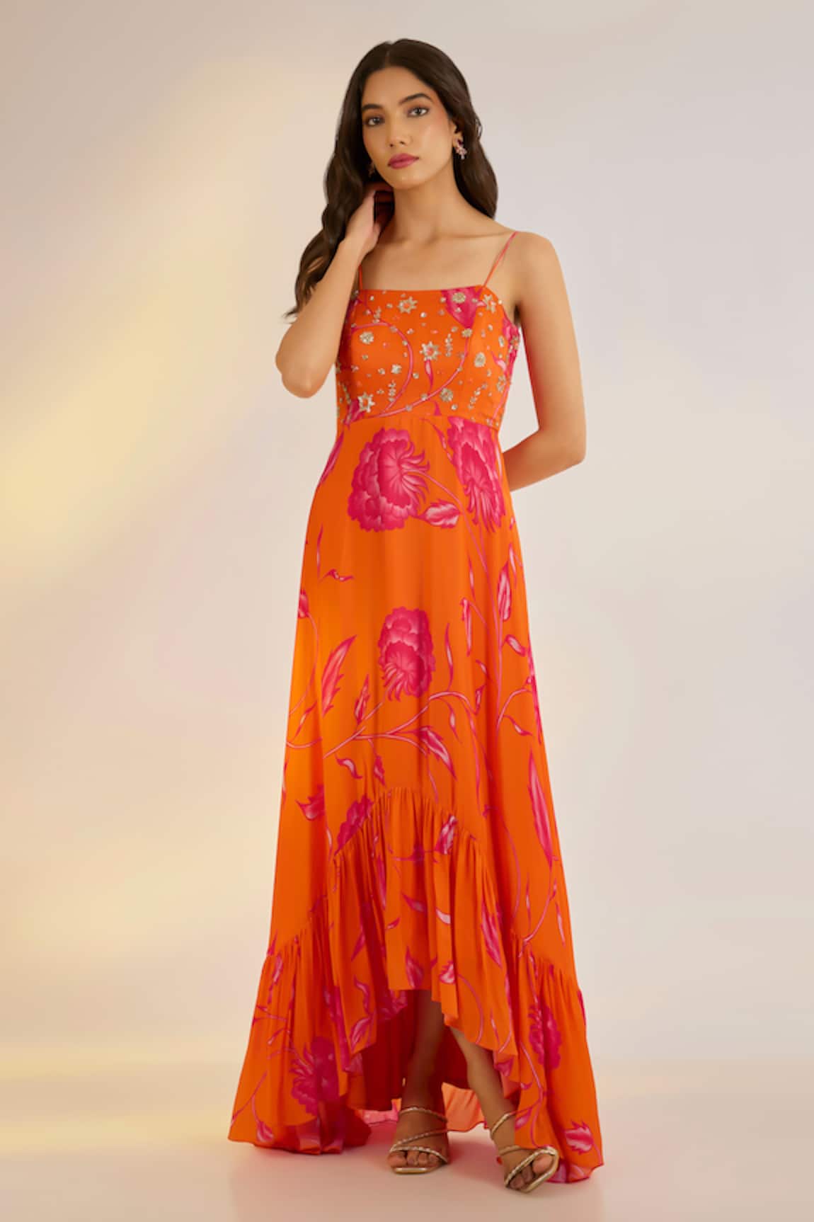 Ewoke Orange Ruffle Dress