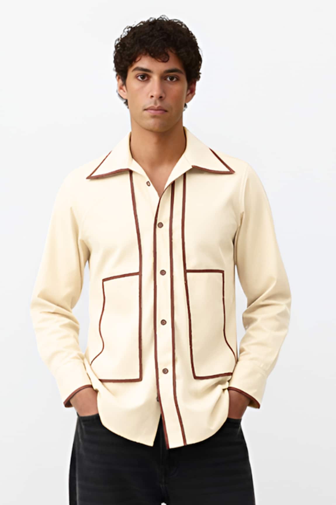 Neora By Nehal Chopra Stripe Pattern Flap Shirt 