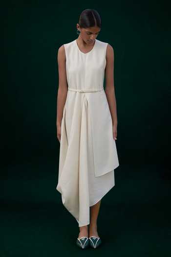 Ampm Arzu Asymmetric Draped Dress With Belt