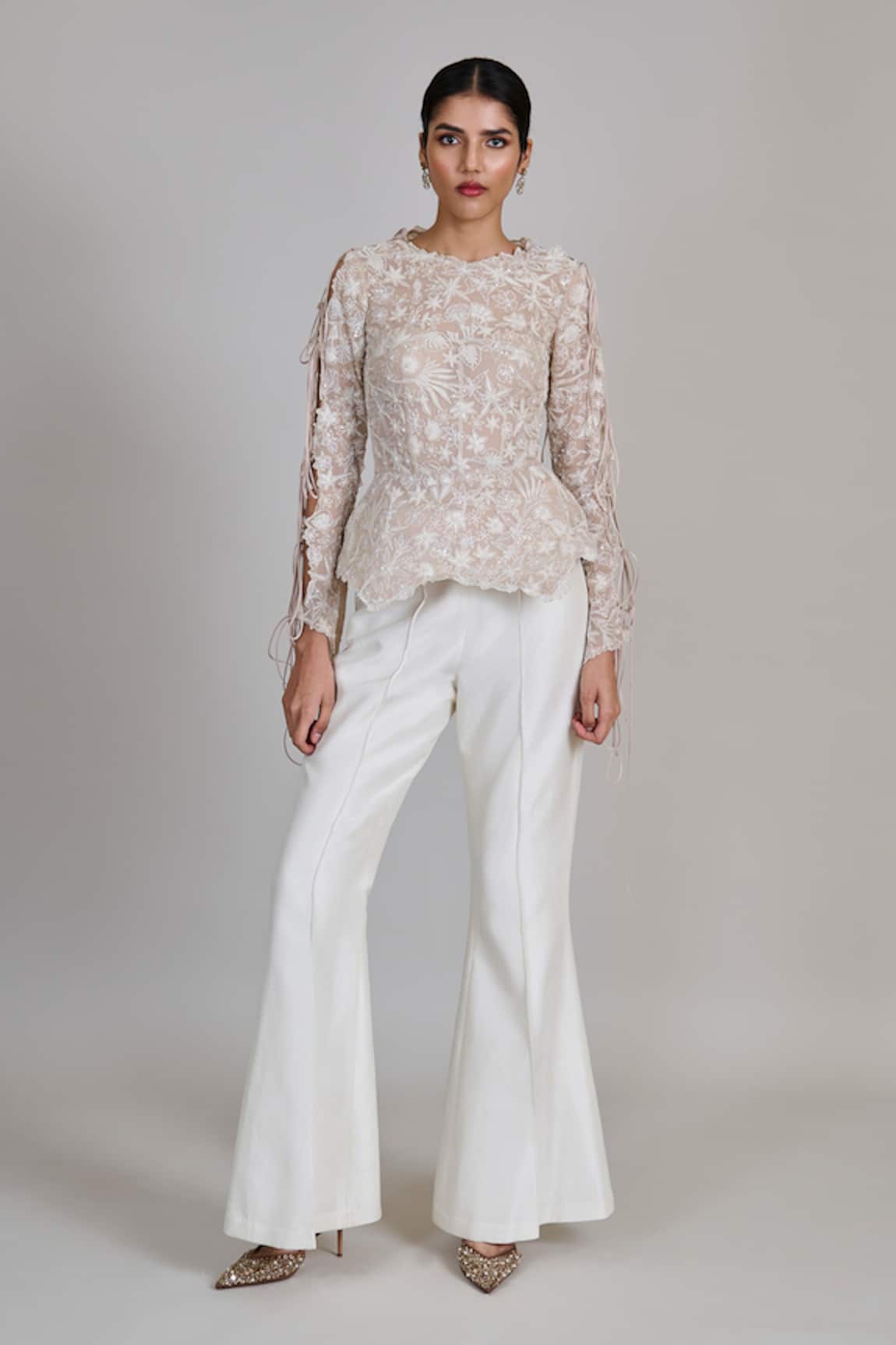 Mishru Caelen Embroidered Top & Bell Bottom Pant Set 
