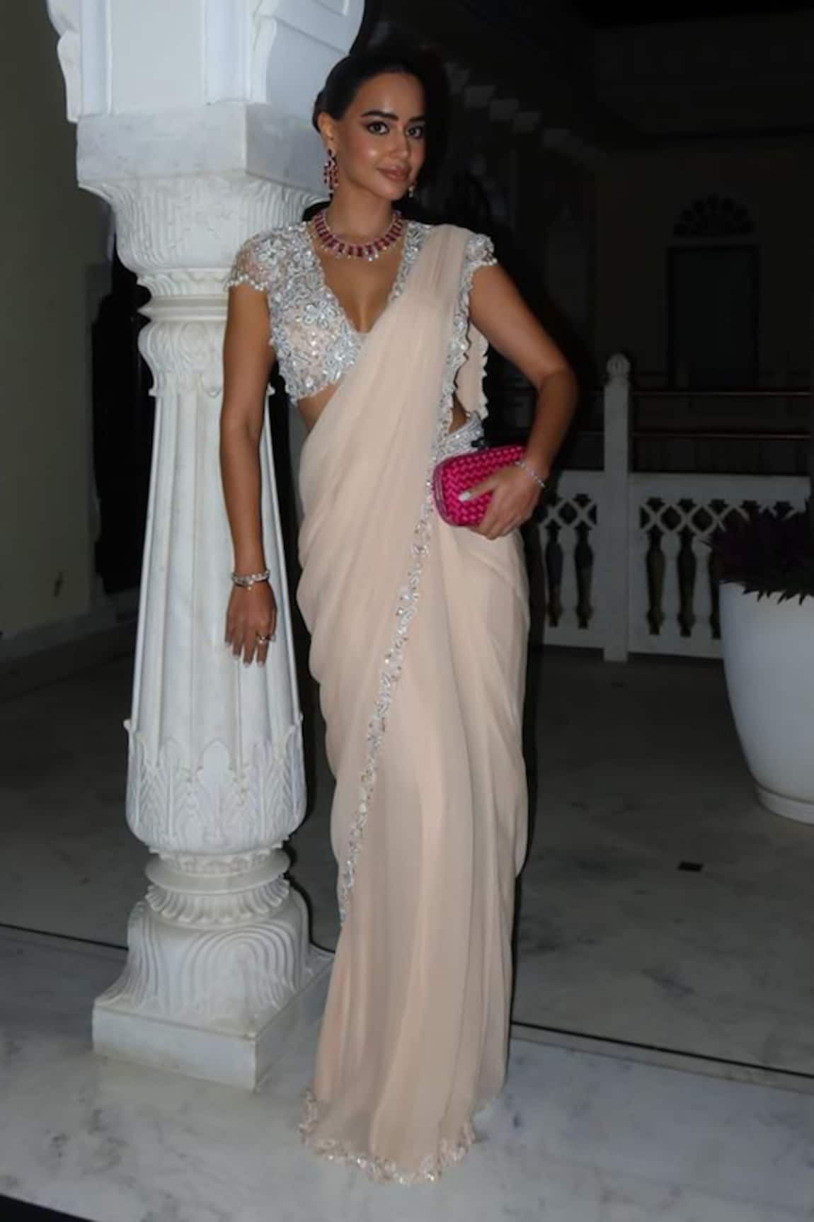 Roqa 3D Floral Embroidered Pre-Draped Saree Set