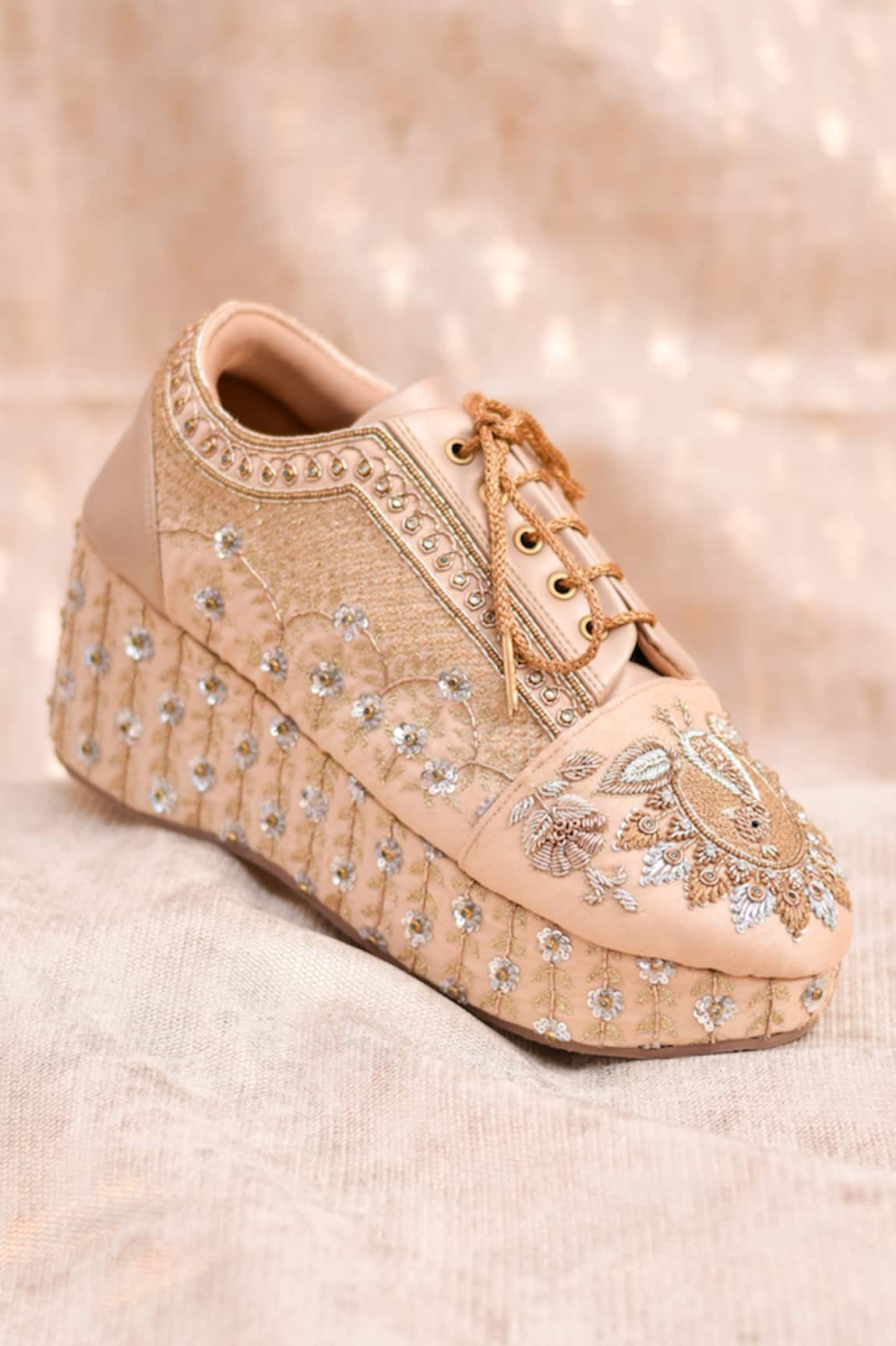Around Always Mayuri Floral Embroidered Wedge Sneakers