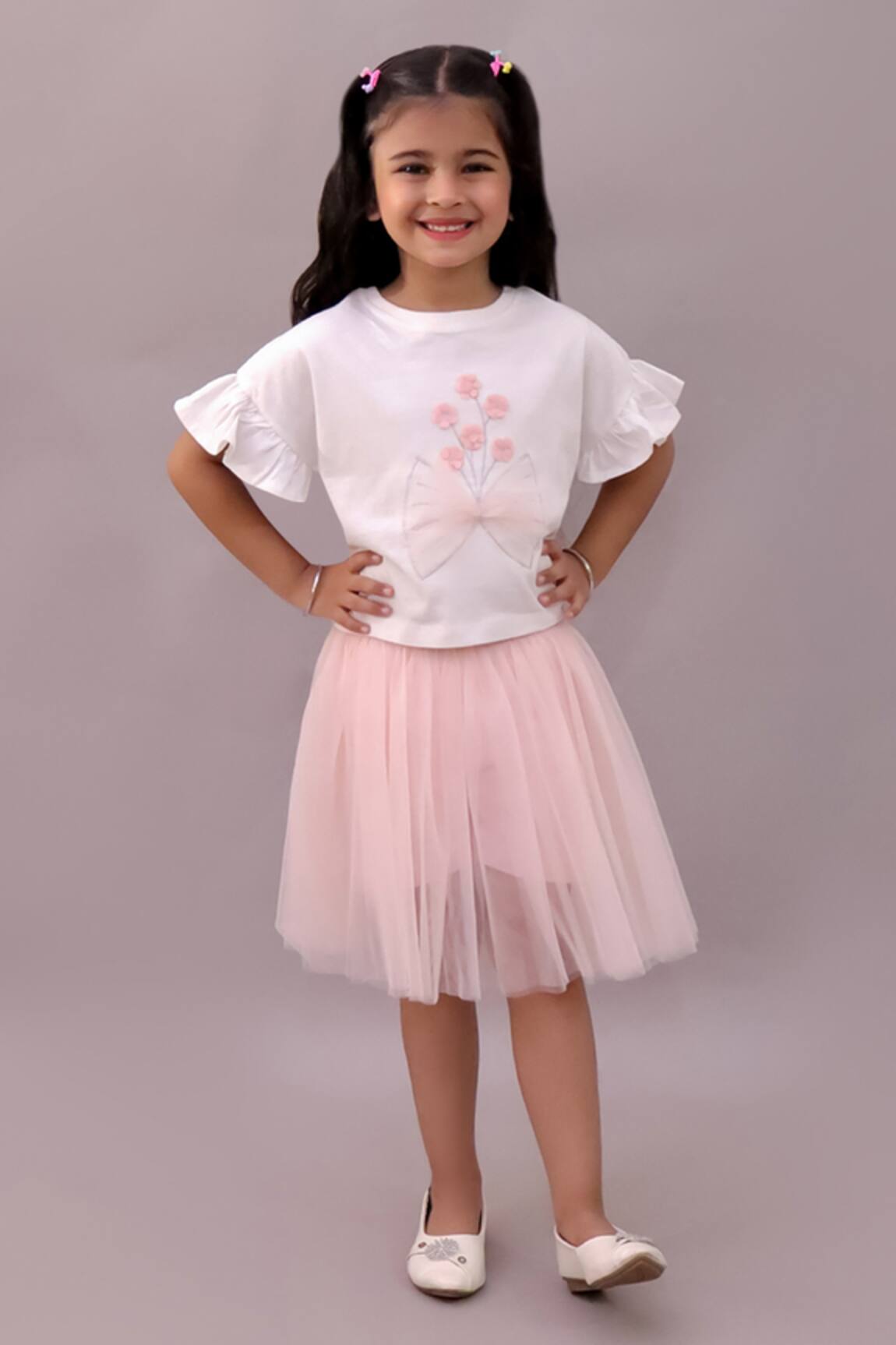Lil Drama 3D Flower Embroidered T Shirt & Skirt Set