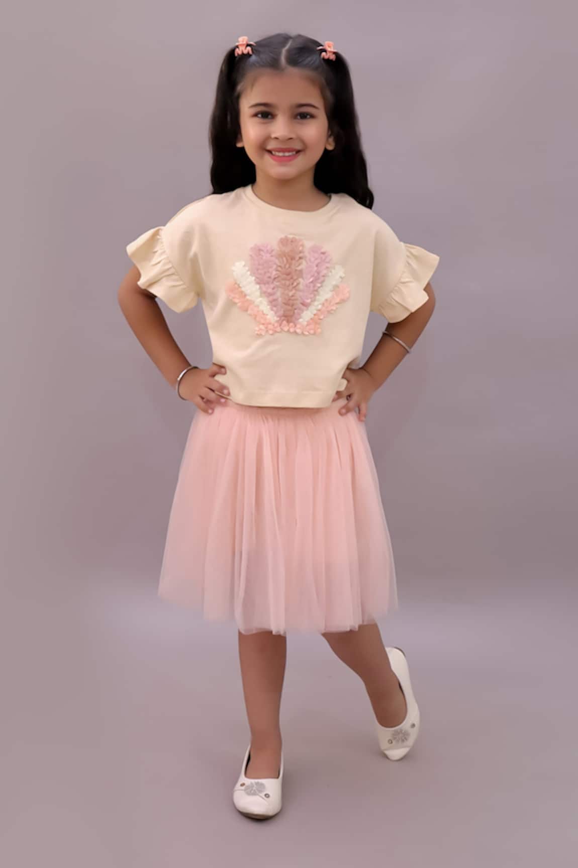 Lil Drama 3D Flower Embroidered T Shirt & Skirt Set