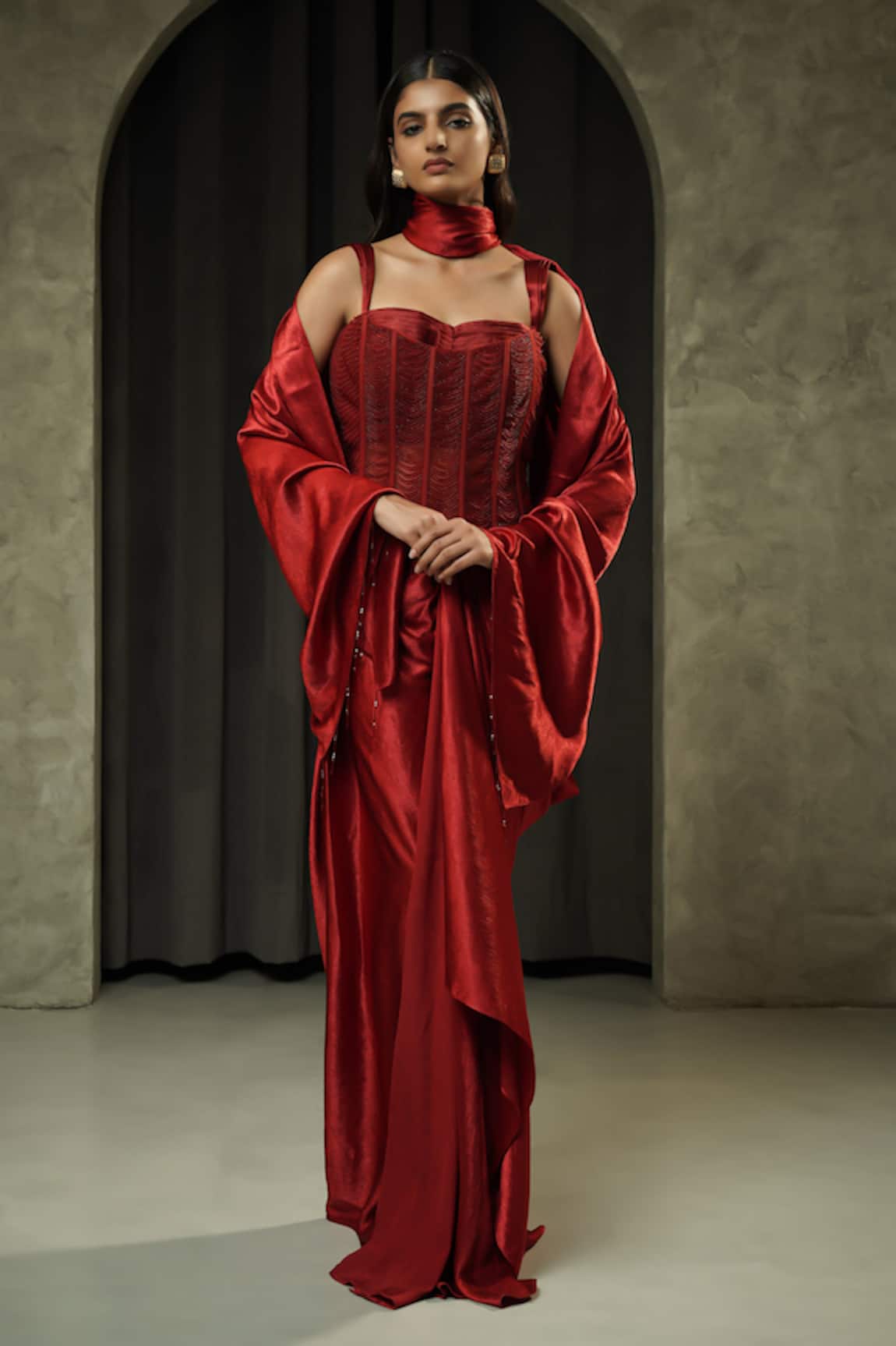 Muskan Aggarwal Saira Embroidered Corset Draped Skirt Set