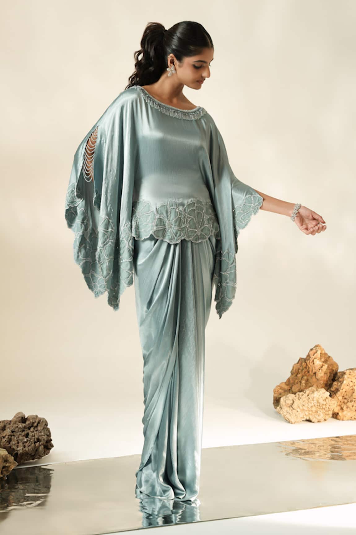 Muskan Aggarwal Zehra Floral Embroidered Cape & Draped Skirt Set