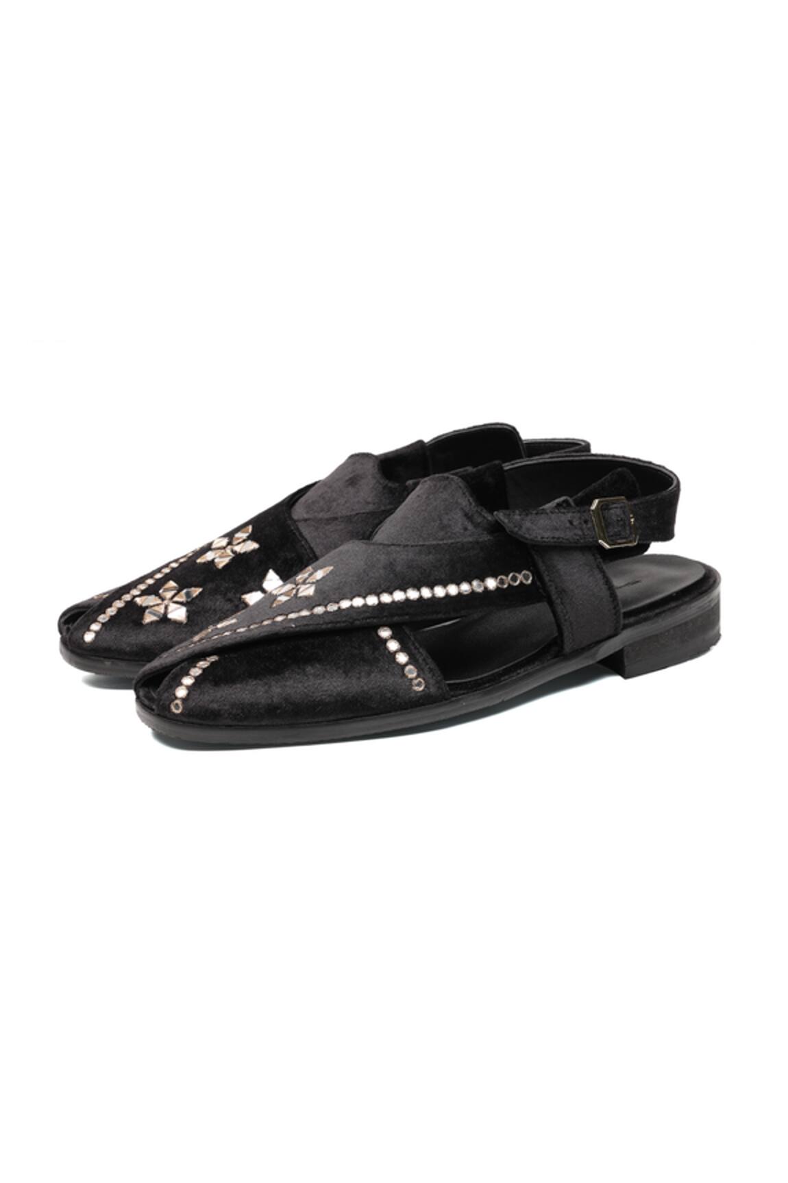 Shutiq Avsar Velvet Mirror Geometric Embellished Sandals