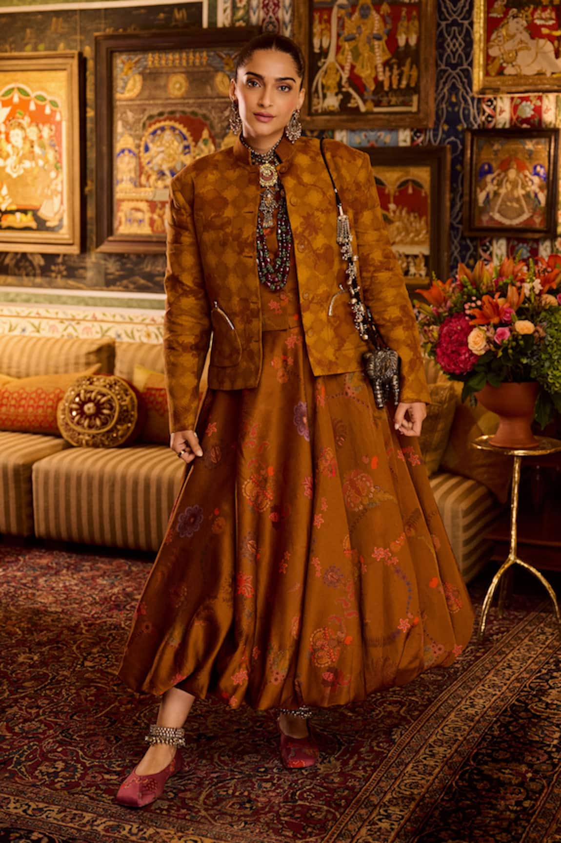 Siddhartha Bansal Amber Linen Jacket With Bubble Skirt 