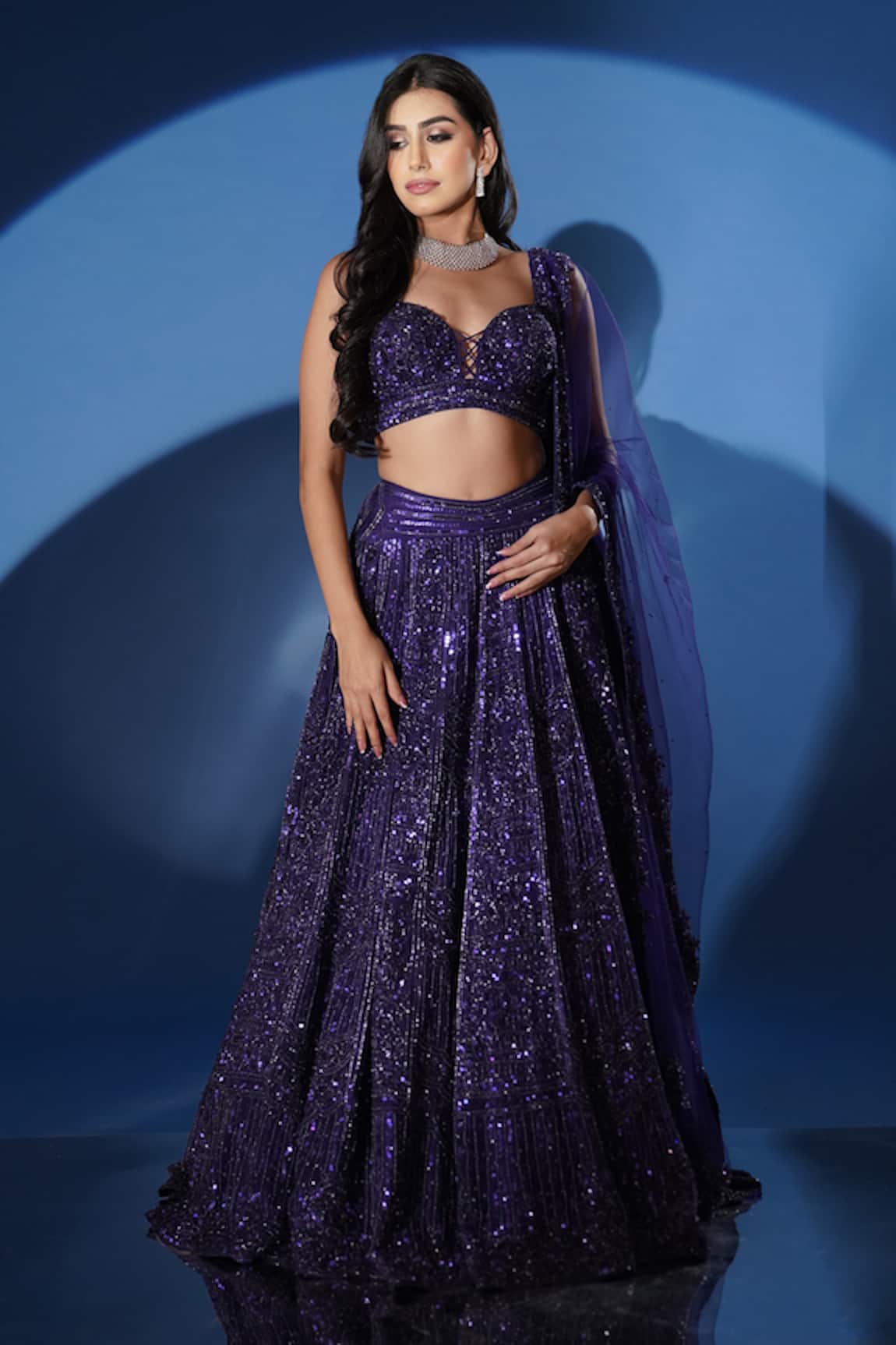 Archana Kochhar Shimmering Electric Hand Embroidered Lehenga Set
