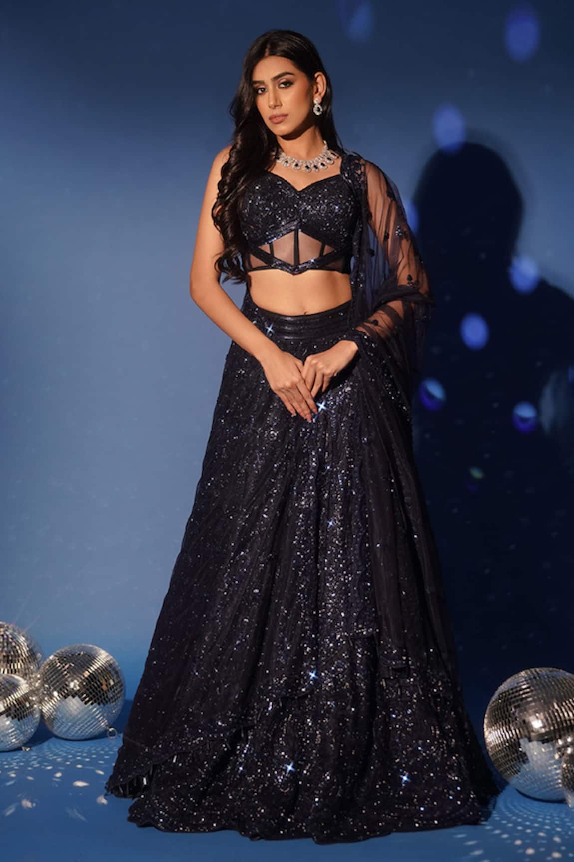 Archana Kochhar Midnight Hand Embroidered Corset Lehenga Set