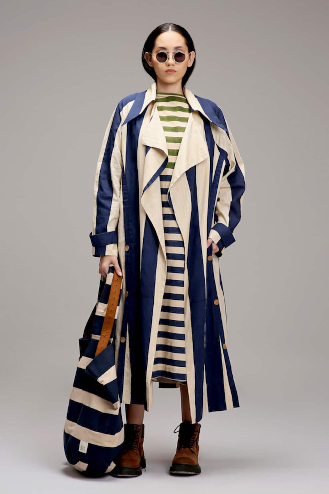 MATI_1 Striped Midi Dress & Longline Jacket Set