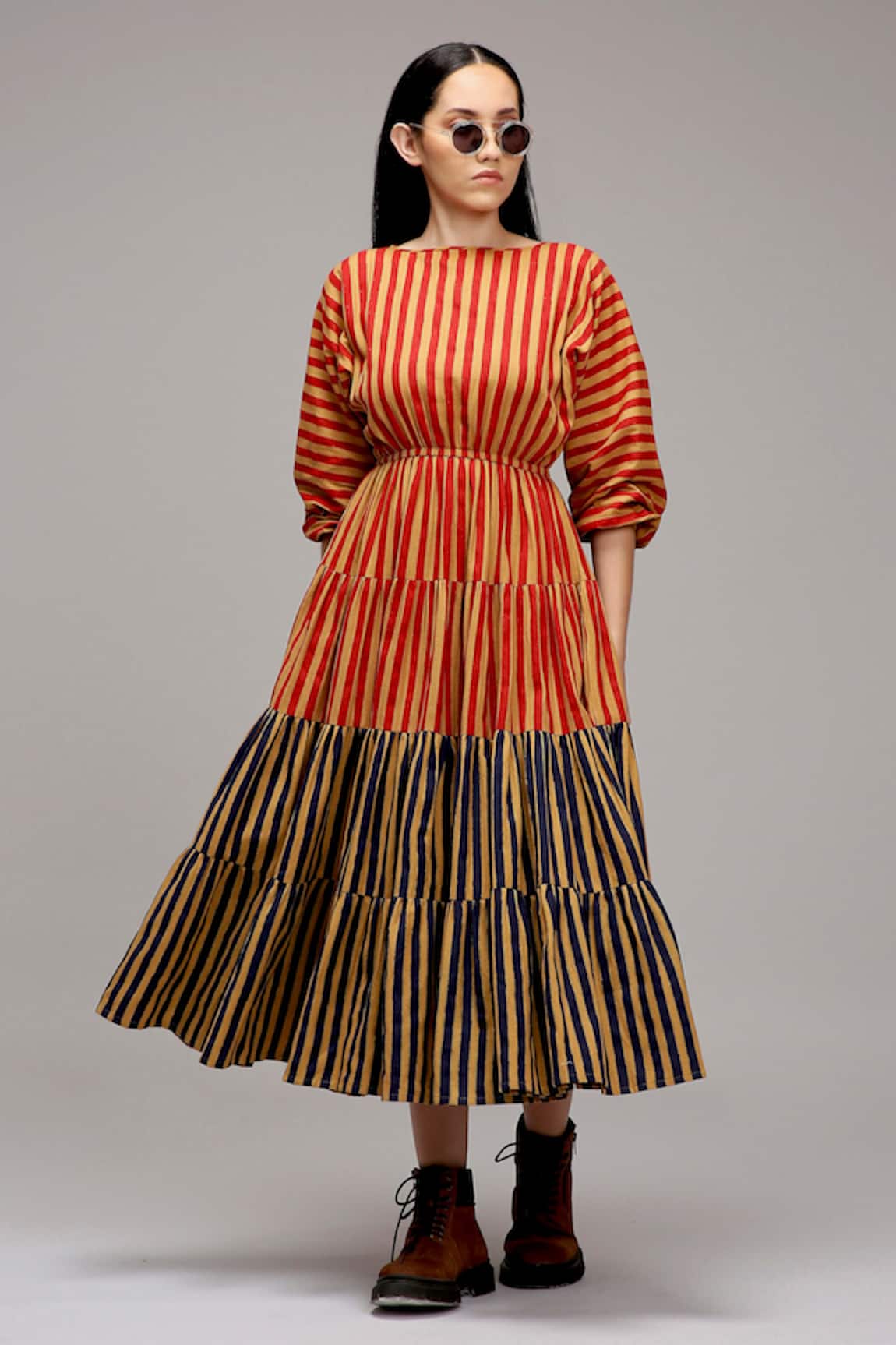 MATI_1 Striped Tiered Midi Dress