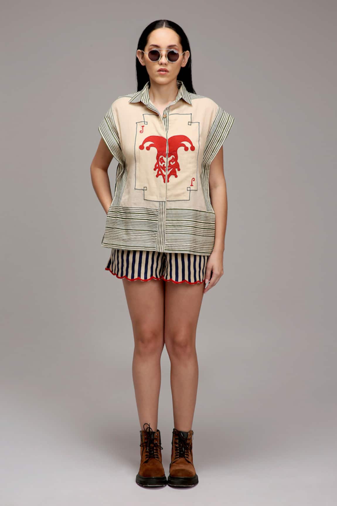 MATI_1 Joker Motif Striped Shirt With Shorts