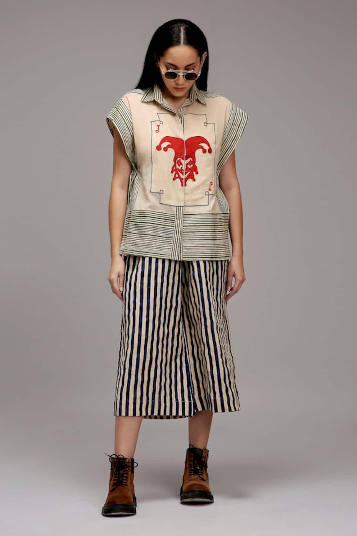 MATI_1 Joker Motif Striped Shirt & Pant Set