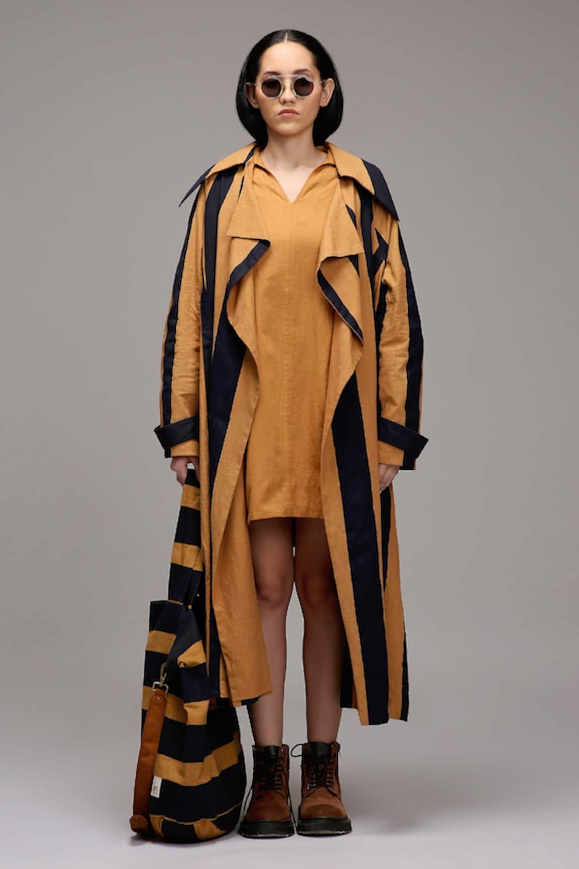 MATI_1 Vertical Stripe Dress & Longline Jacket Set