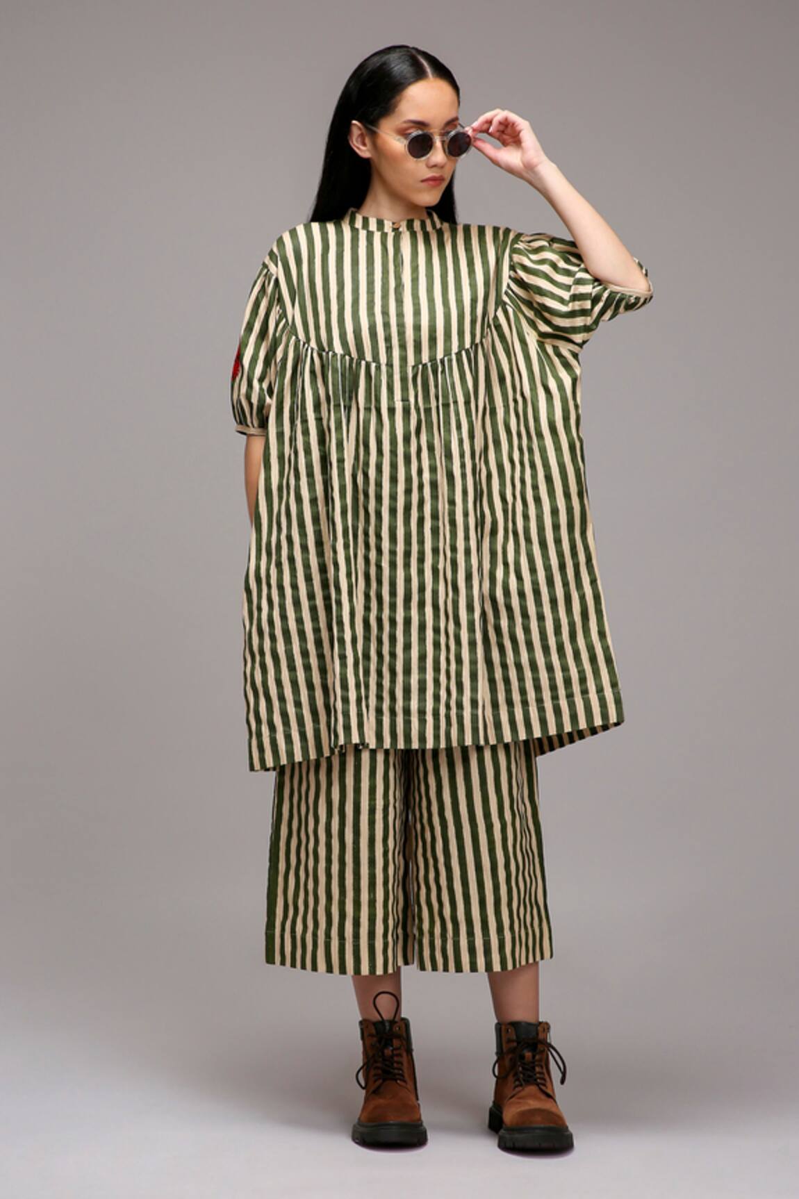 MATI Stripe Pattern Gathered Tunic  