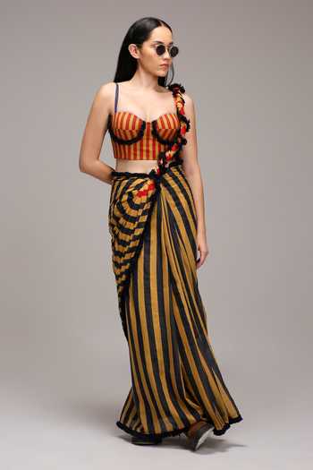 MATI Striped Corset & Saree Set