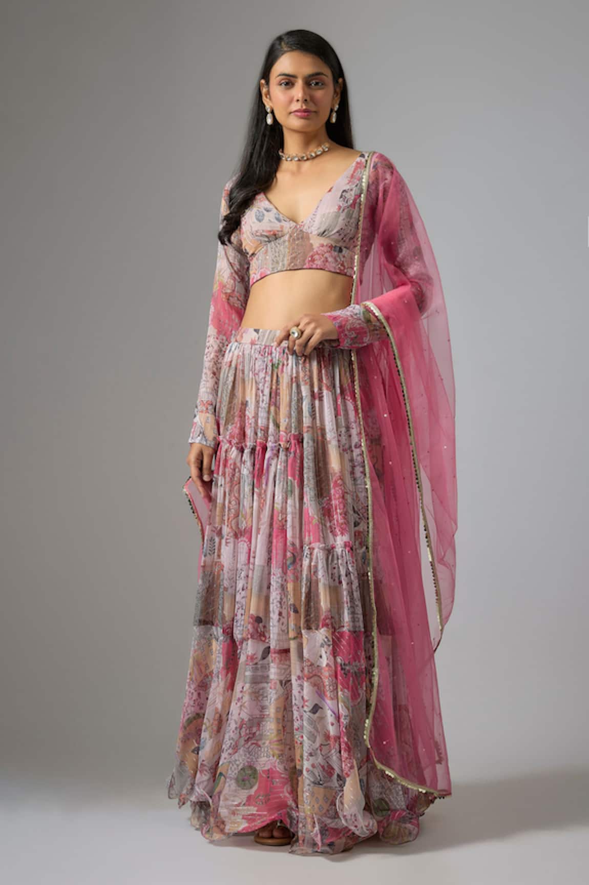 Vana Ethnics Printed Tiered Lehenga Set
