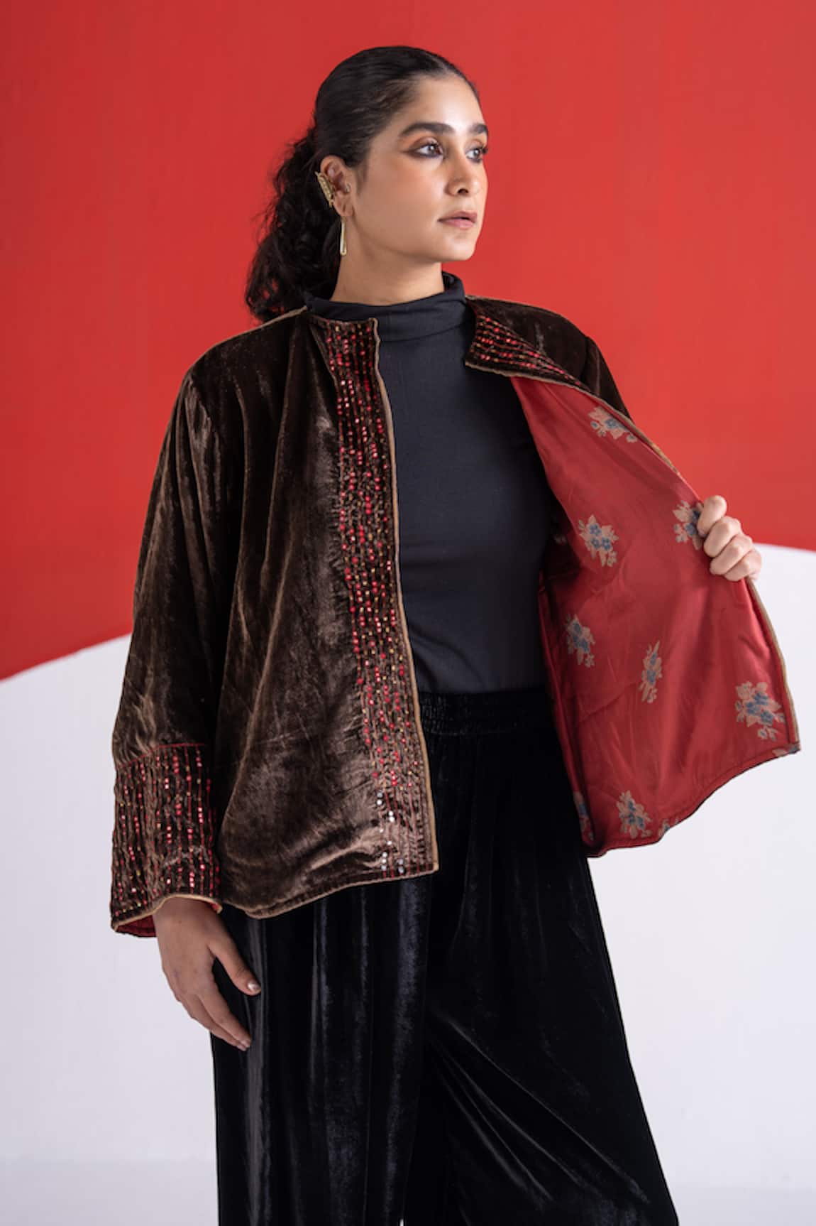 TA’Assur Mastani Velvet Sequin Embroidered Jacket 