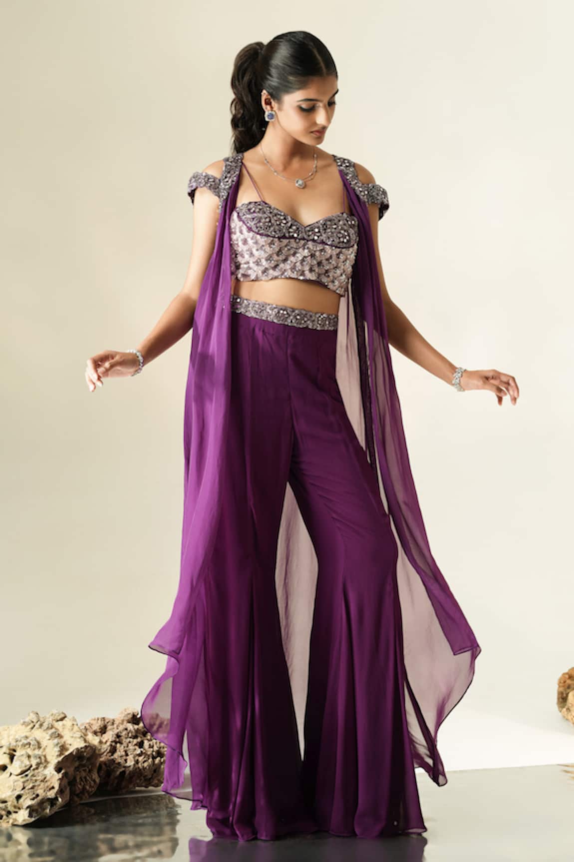 Muskan Aggarwal Miray Mirror Embroidered Cape Palazzo Set