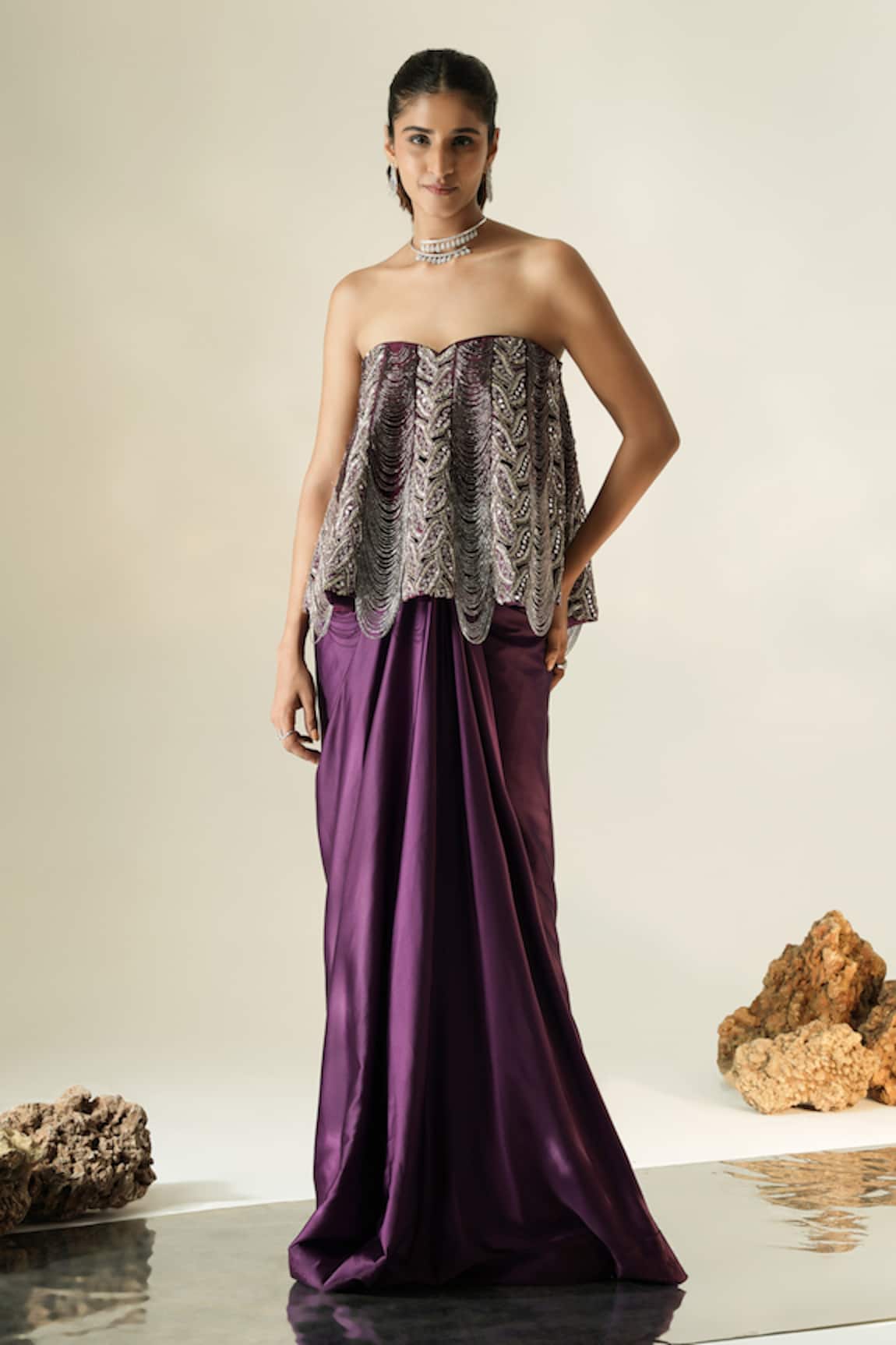 Muskan Aggarwal Azmera Embroidered Peplum Top & Draped Skirt Set