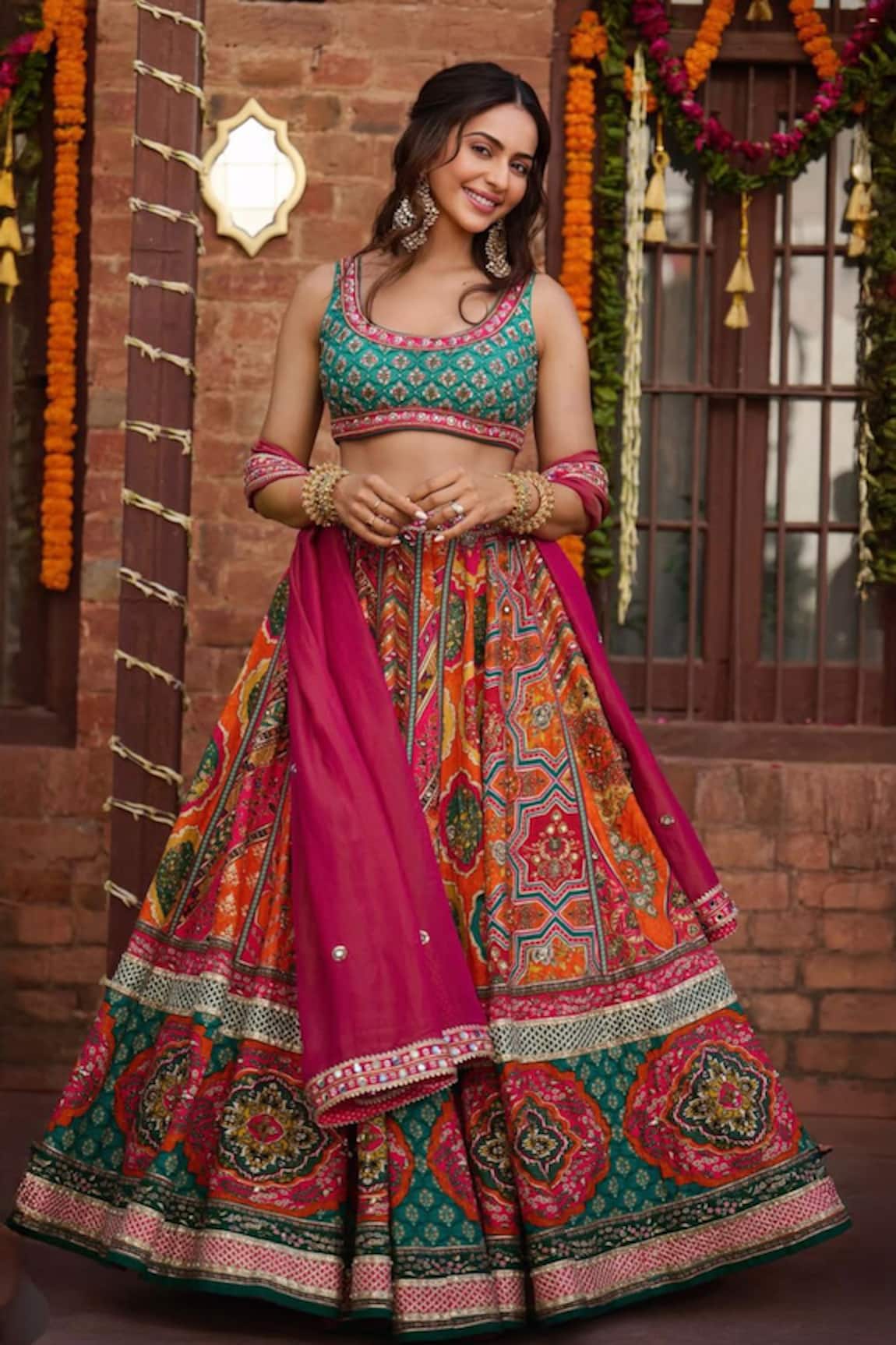 Kalista Aadhya Raw Silk Floral Print Bridal Lehenga Set