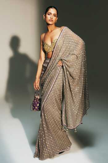 Mahima Mahajan Tia Hand Embroidered Pre-Draped Saree With Bralette 