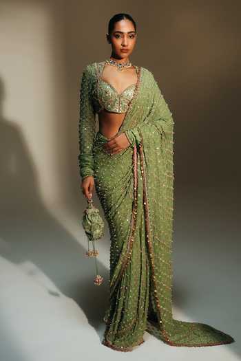 Mahima Mahajan Unnati Embroidered Pre-Draped Saree With Blouse 