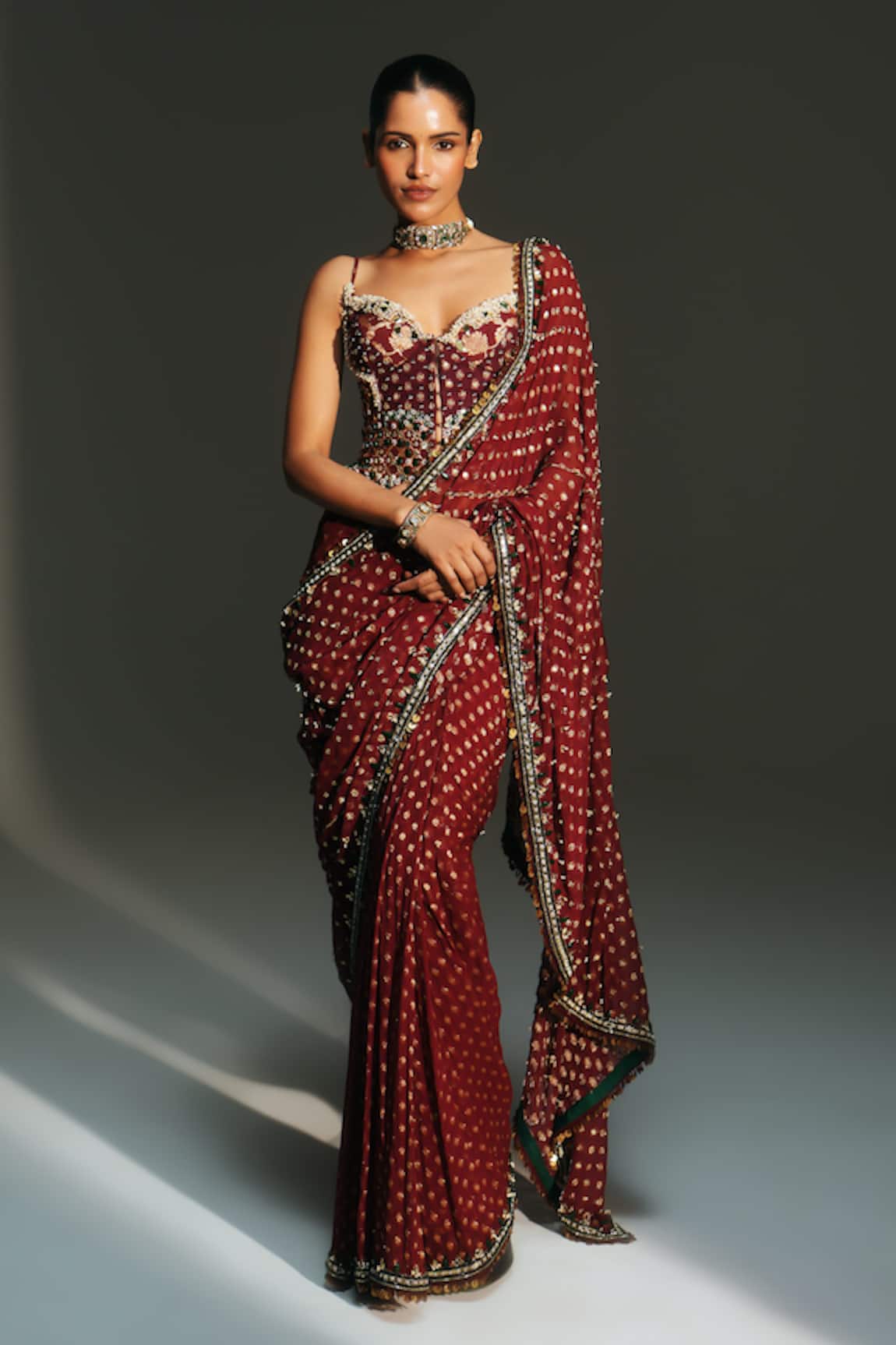 Mahima Mahajan Yamini Hand Embroidered Pre-Draped Saree With Corset