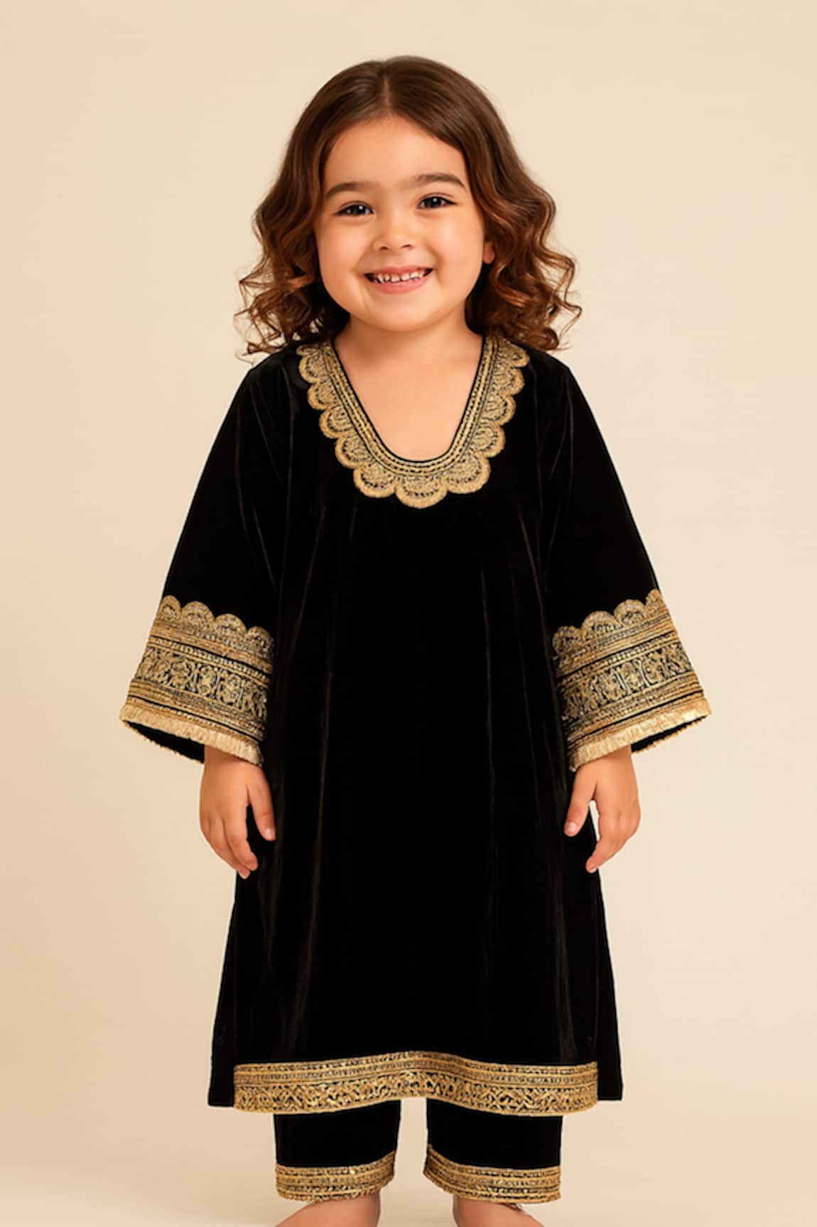 Tiny Pants Velvet Embroidered Kurta & Pant Set