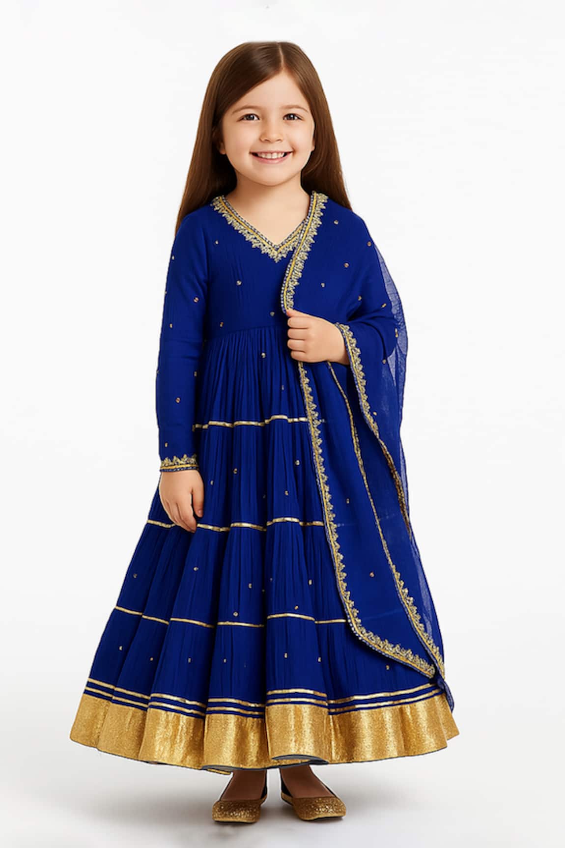 Tiny Pants Royal Blue Embroidered Anarkali Set