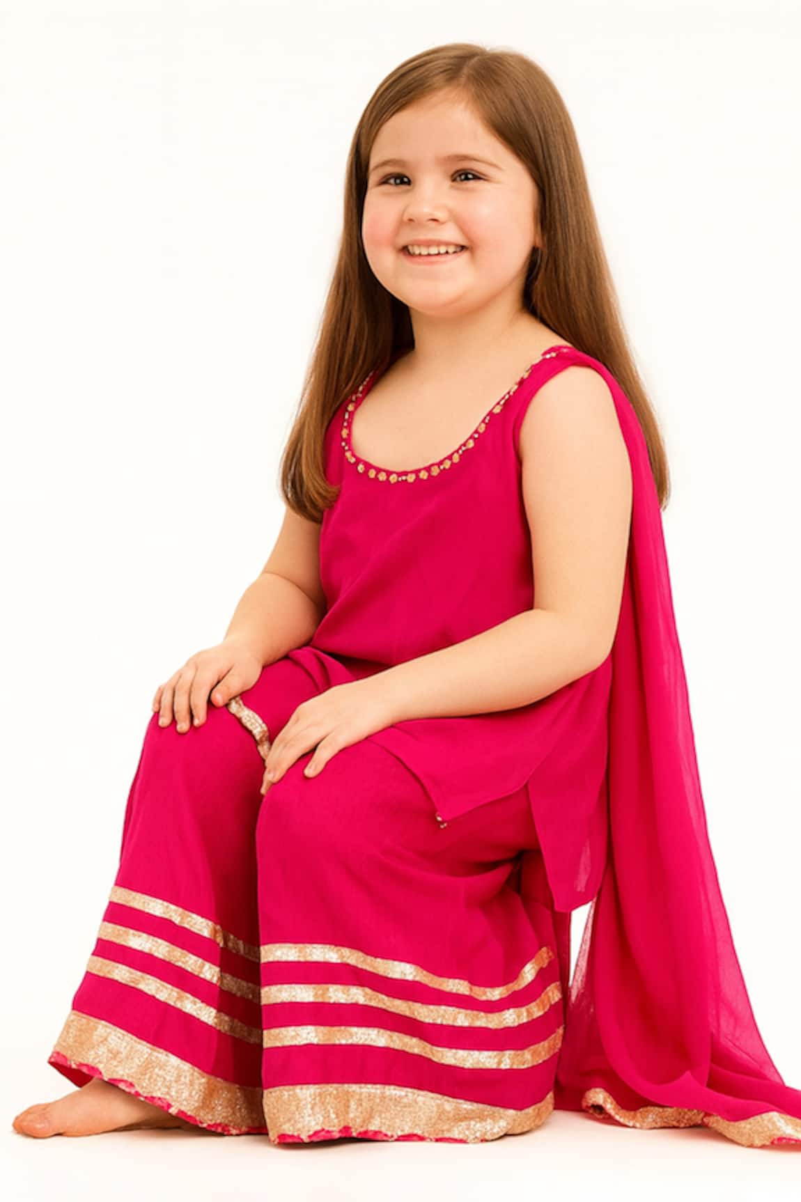 Tiny Pants Hot Pink Embroidered Kurta Sharara Set