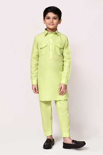 Petite Pomme Plain Linen Kurta & Pant Set 