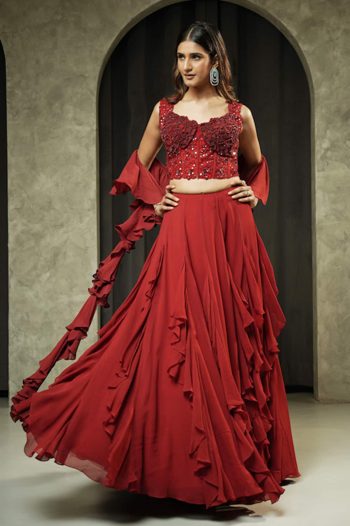 Muskan Aggarwal Ravya Mirror Embroidered Corset Lehenga Set